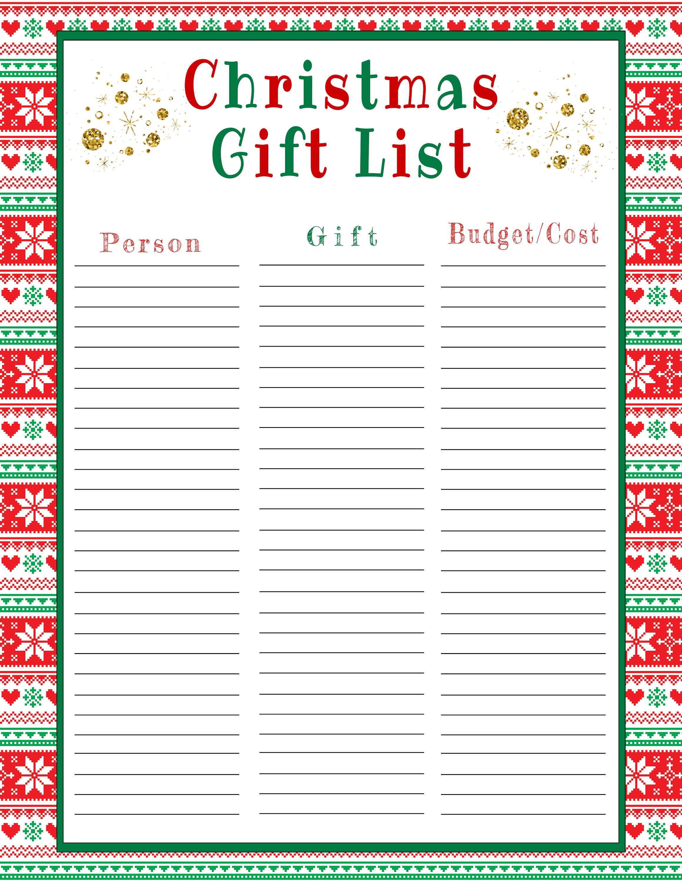 21+ Christmas Gift List Printable