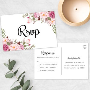 Pink Floral RSVP Postcard Template, Wedding RSVP Response Card, Try it Before You Buy it, Edit + Print Yourself, INSTANT Download, wbbh