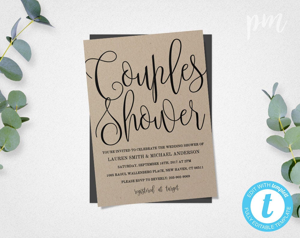 Rustic Couple's Wedding Shower Invitation Printable Script Etsy