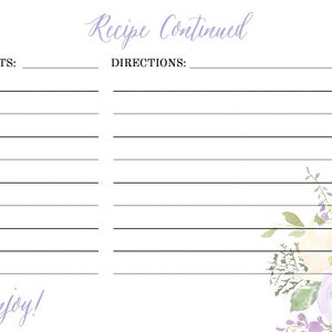 Lilac Recipe Cards (Set Of 25) 4x6 Inches. Double Sided Card Stock Elegant Pastel Purple Calligraphy Recipe Cards | Molly