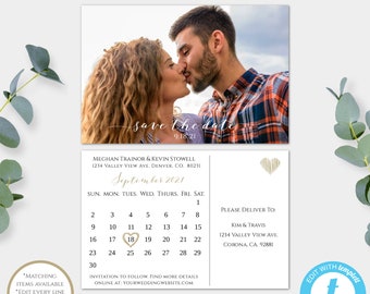 Calendar Save The Date Postcard, Save The Date Template, Engagement Card, Save The Date Photo, Wedding Card, DIY Printable, Digital File