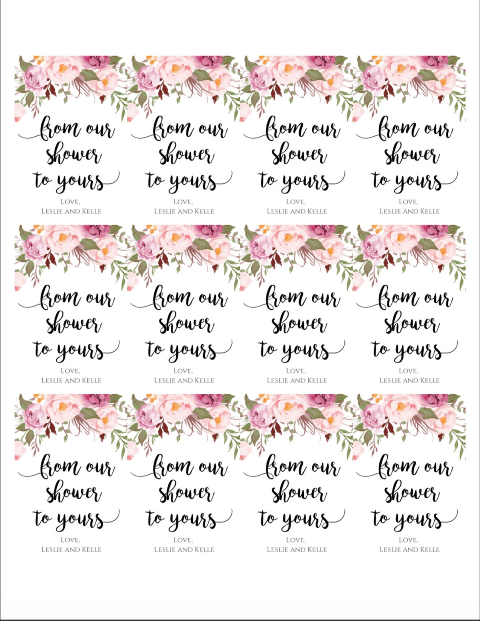 From Our Shower to Yours Sticker Label Template Floral Bridal | Etsy