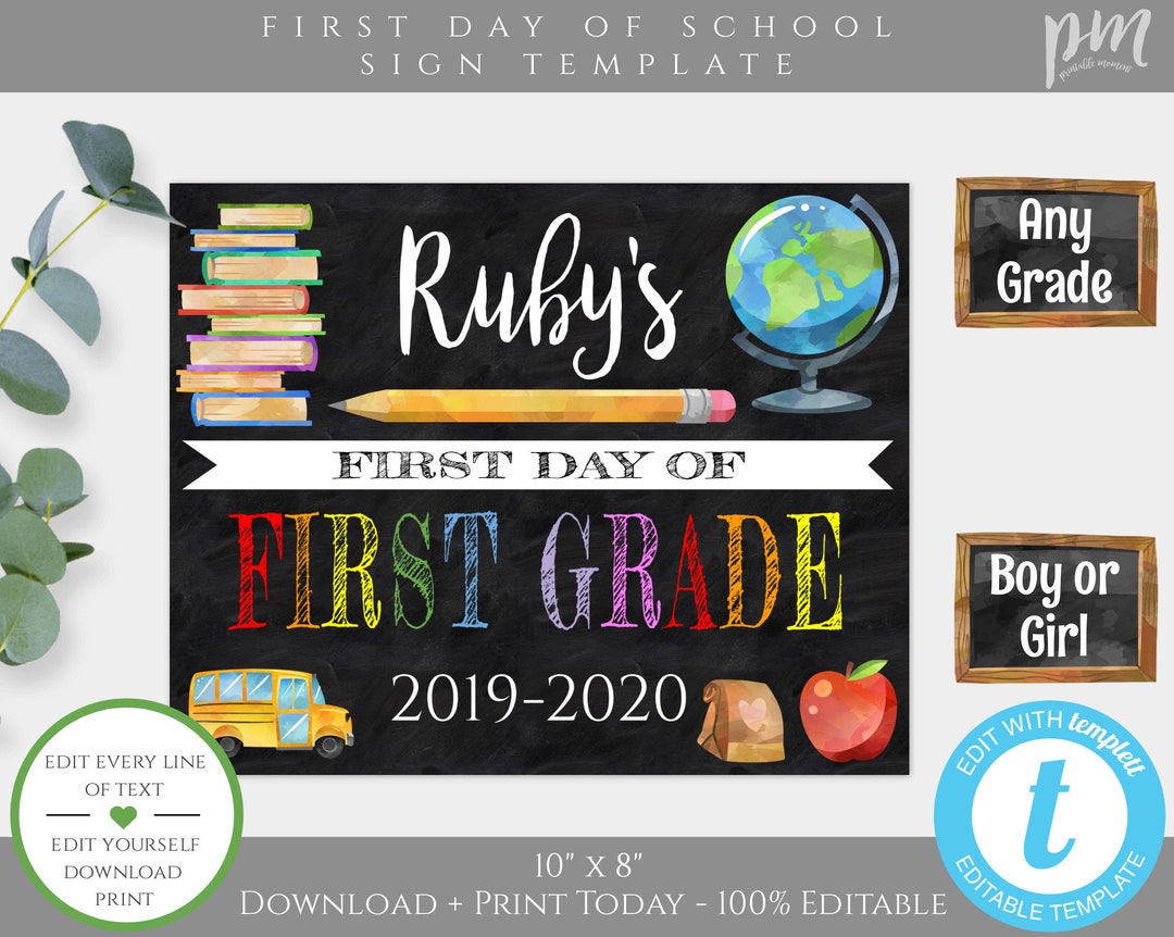 First Day of First Grade, Back to School Chalkboard Sign, First Day of ...