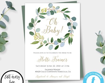 Greenery Baby Shower Invitation Template, Gender Neutral Baby Shower Invite, Girl Baby Shower, Boy Baby Shower, Printable Invitation, BSG
