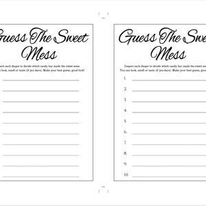 Guess the Sweet Mess Baby Shower Game Template, Printable Baby Sprinkle ...