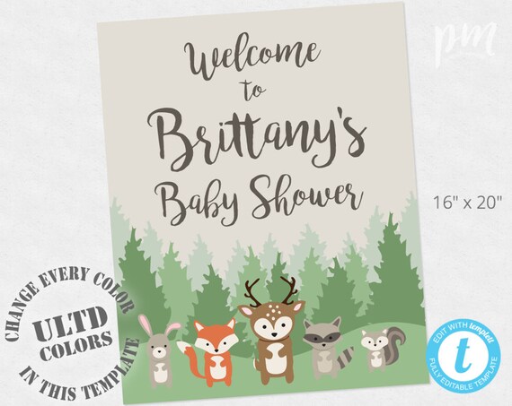 Woodland Baby Shower Welcome Sign Template Welcome Baby | Etsy