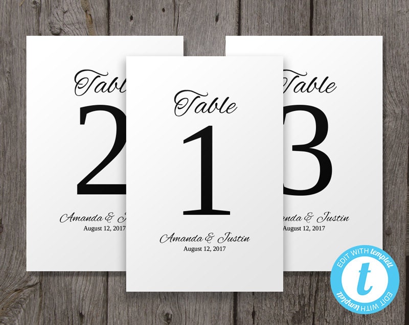 wedding table numbers template 4x6 printable table number etsy