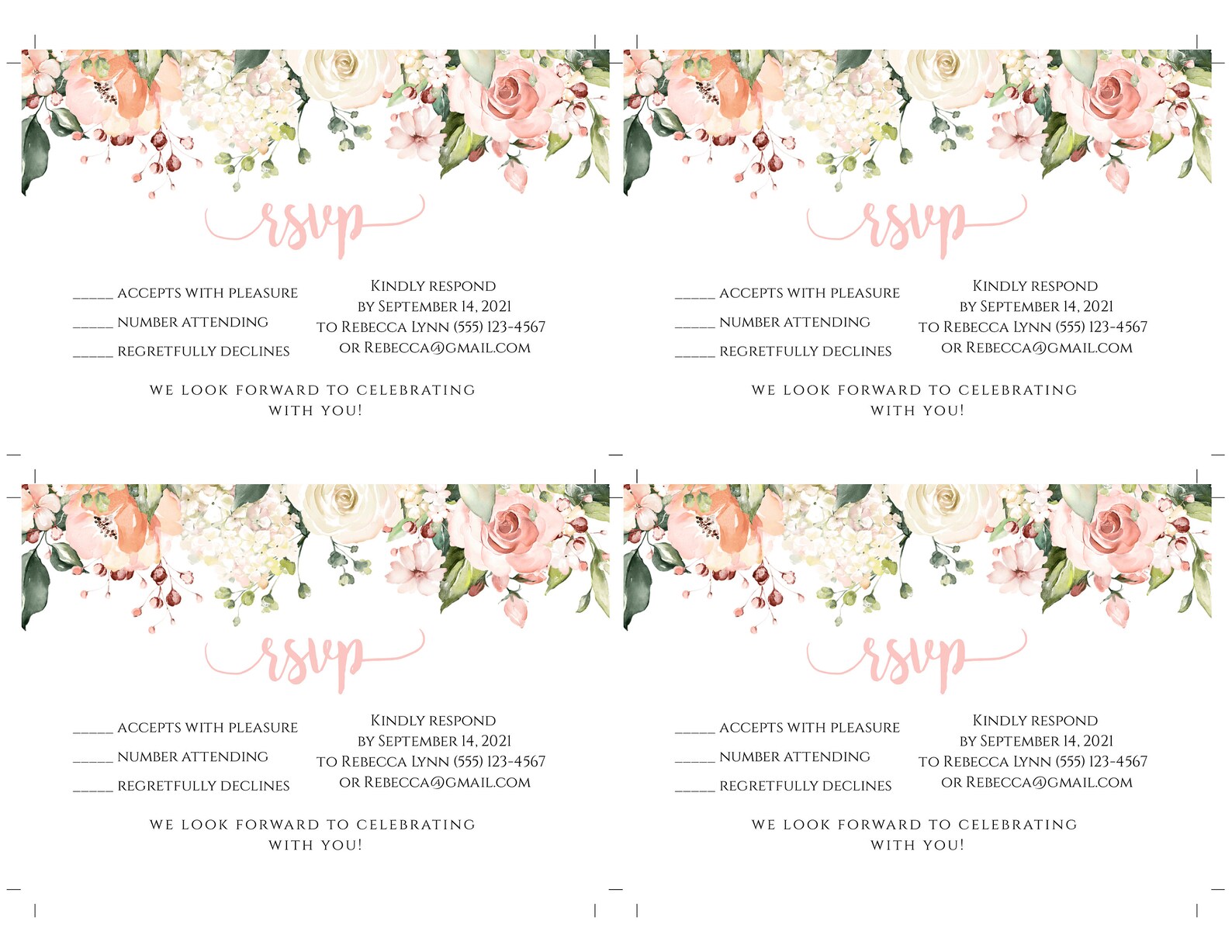 Pink Floral RSVP Template Baby Shower Response Card - Etsy