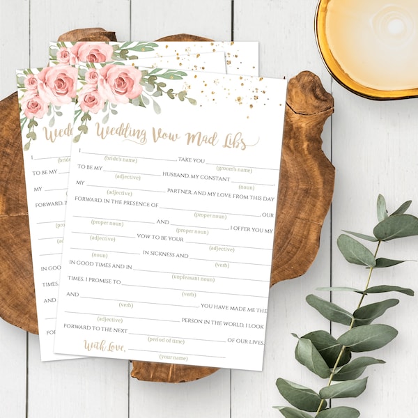 Wedding Vow Mad Libs Game Template For Bridal Shower, Printable Mad Libs Game, DIY Editable Pink Floral Bridal Shower Activity, TBSP