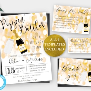 Poppin&#39; Bottles Gender Neutral Couples Baby Shower Invitation Template Set, CoEd Baby Shower Editable Template, Shower Download, BSPB4