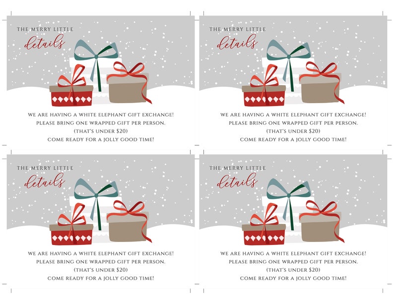White Elephant Gift Exchange Card Details Card for Christmas Etsy