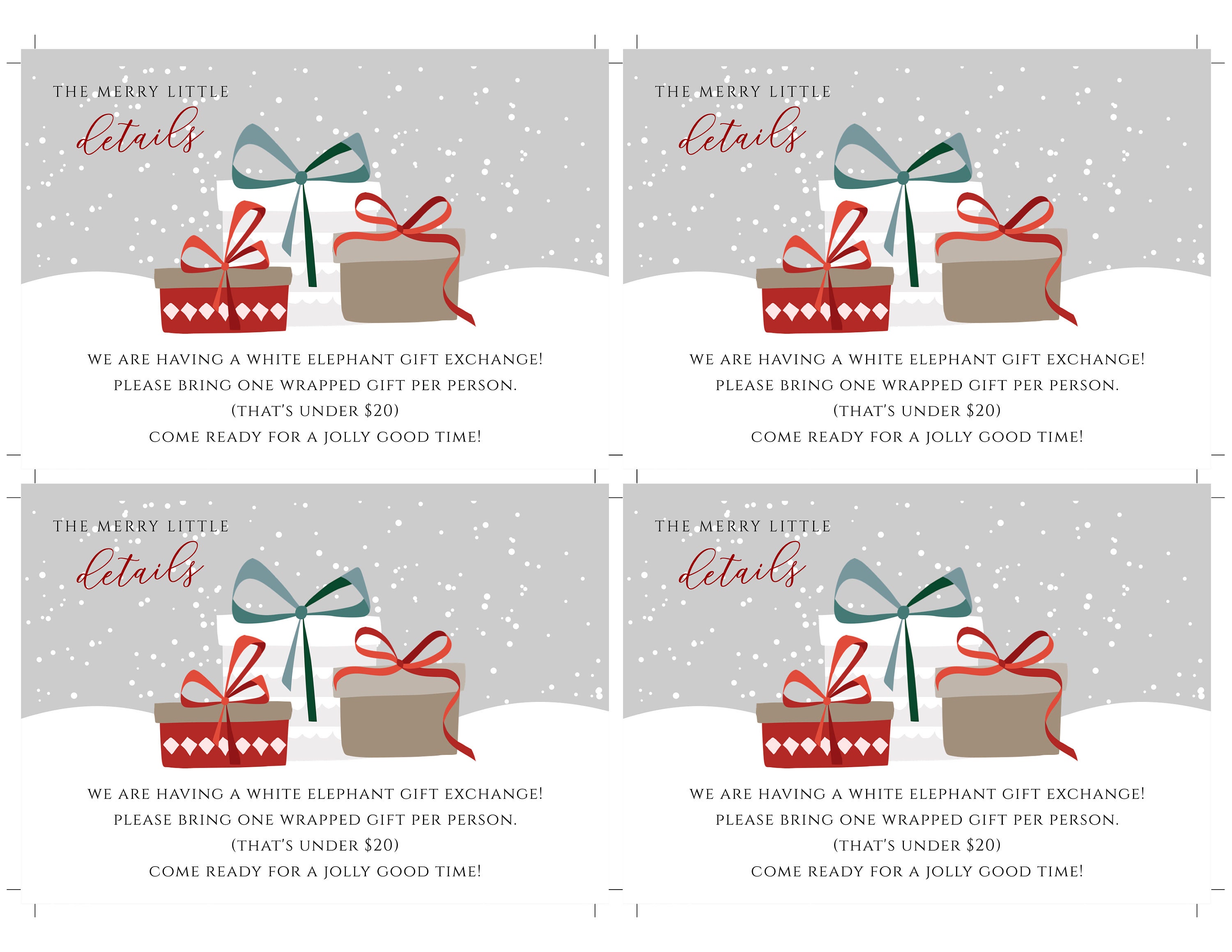 White Elephant Gift Exchange Card Details Card for Christmas Etsy