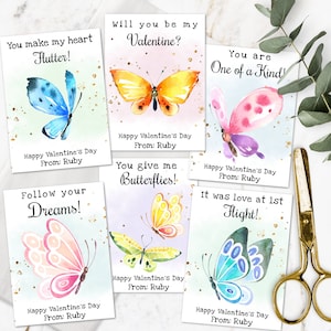 Butterfly Valentines Day Card Template, Digital Valentine Cards for Kids Classroom, DIY Editable Valentine, Printable Personalized Valentine
