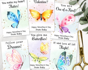 Butterfly Valentines Day Card Template, Digital Valentine Cards for Kids Classroom, DIY Editable Valentine, Printable Personalized Valentine