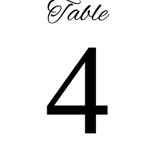 Wedding Table Numbers Template, 4x6 Printable Table Number Cards, Black ...