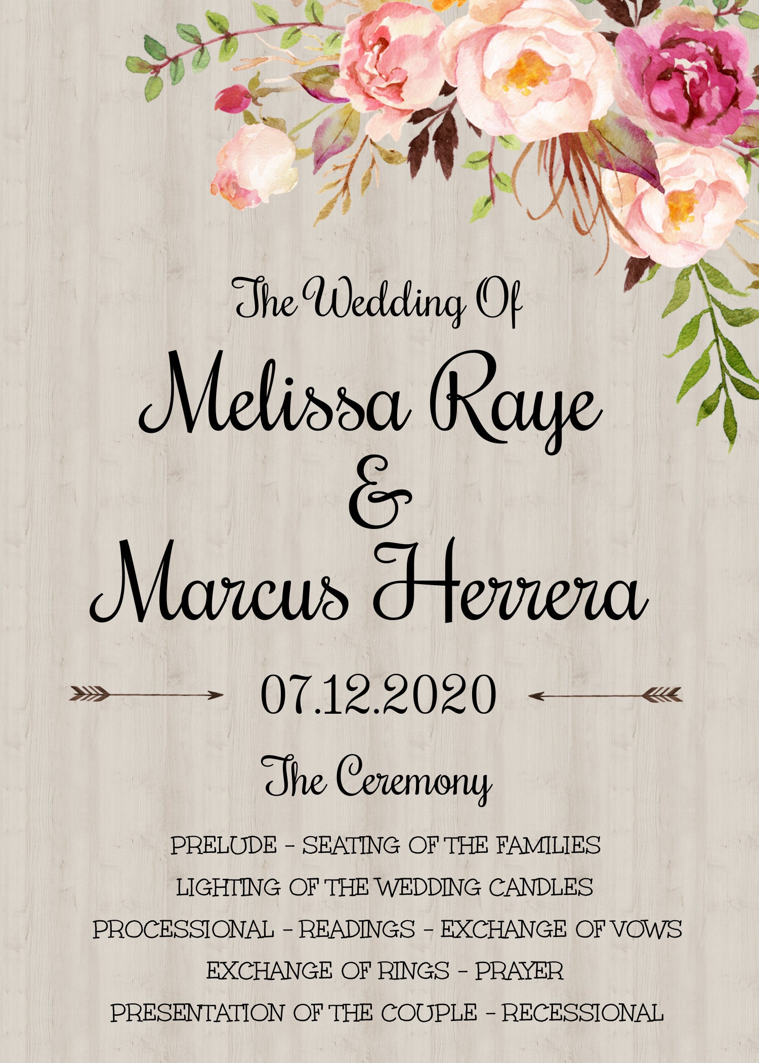 Bohemian Floral Wedding Program Fan Template, Bohofloral Wedding ...