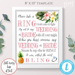Tropical Put a Ring On It Game Template, Summer Bridal Shower Game, Wedding Shower Editable Template Instant Download, Printable Game, WST2