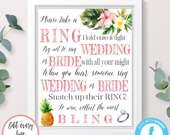 Tropical Put a Ring On It Game Template, Summer Bridal Shower Game, Wedding Shower Editable Template Instant Download, Printable Game, WST2