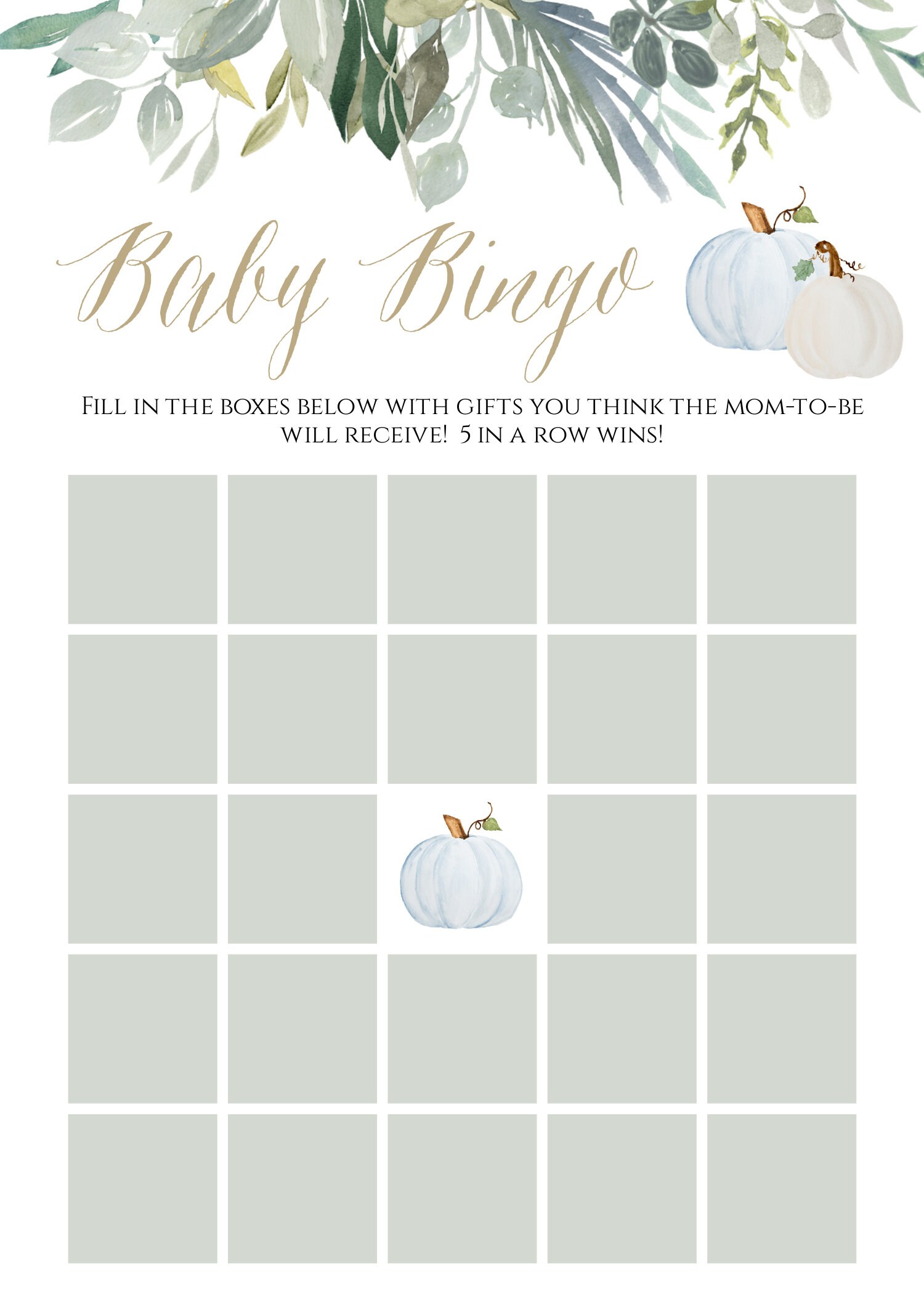 Baby Bingo Game Template Little Pumpkin Baby Shower | Etsy