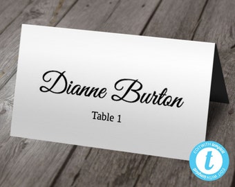 Wedding Place Card Template, Escort Cards, Calligraphy, Instant DOWNLOAD, Folding Tent Style Seating Cards, Seating Template