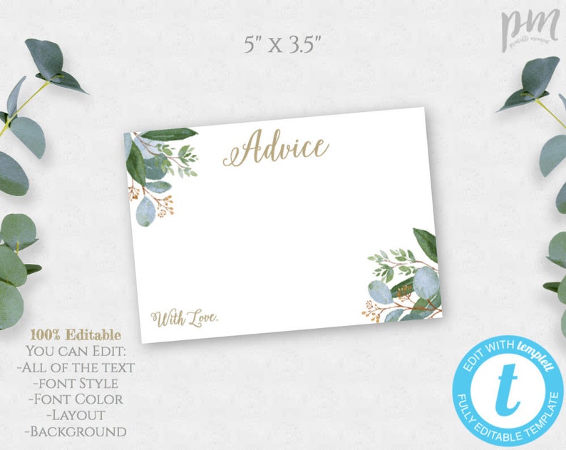 Greenery Advice Card Template Baby Shower Advice Card Instant Etsy Greenery Advice Card Template Baby Shower Advice Card Instant Etsy