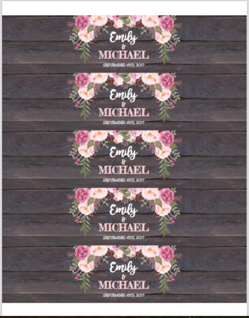 Subtle Floral Wedding Water Bottle Label - OnlineLabels
