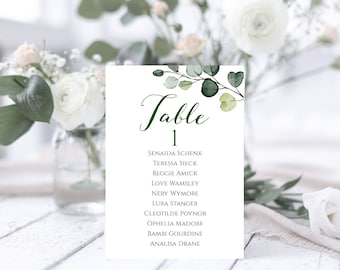 Greenery Seating Chart Template, Baptism Table Cards, Wedding Table Numbers, Wedding Seating Plan, Printable Seating Chart Download, BAP8
