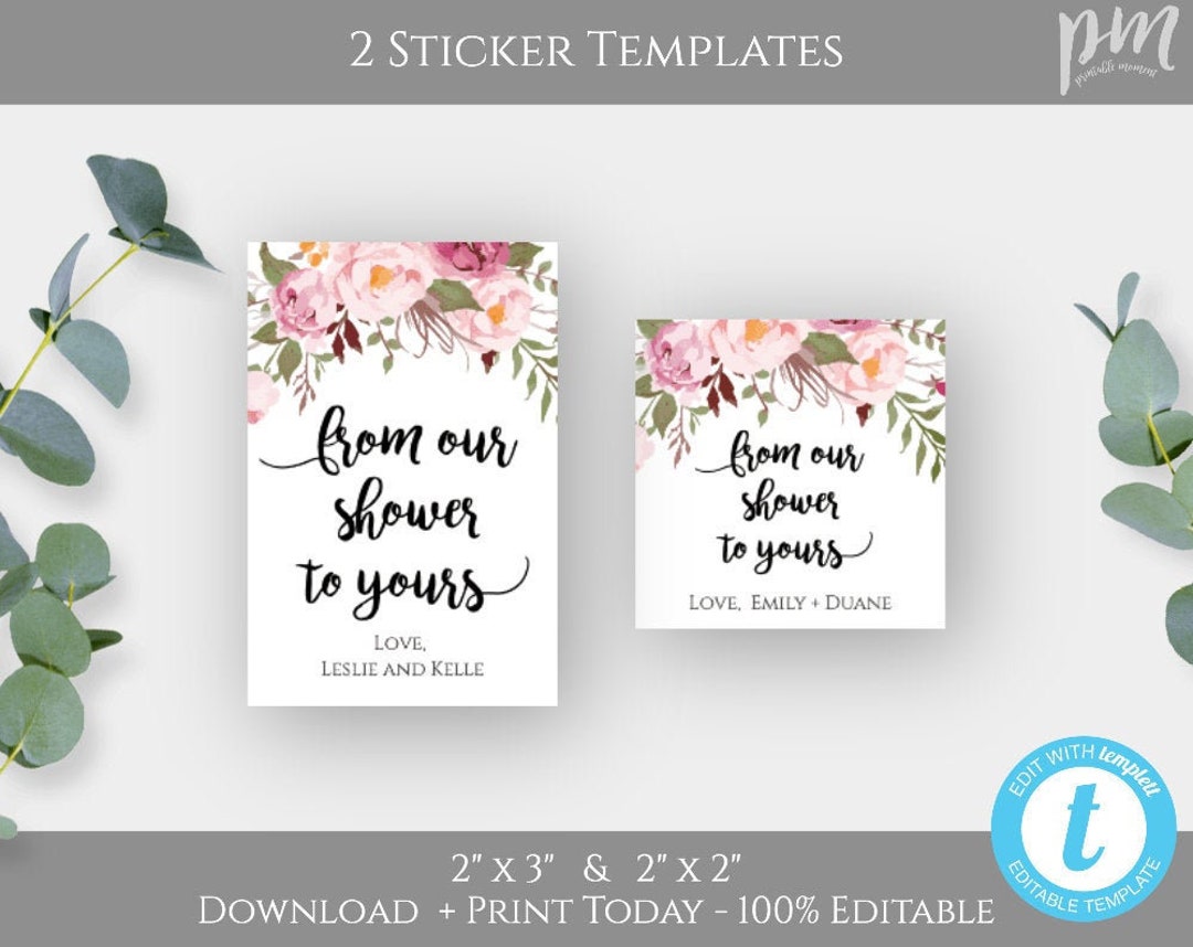 From Our Shower to Yours Sticker Label Template, Floral Bridal Shower ...