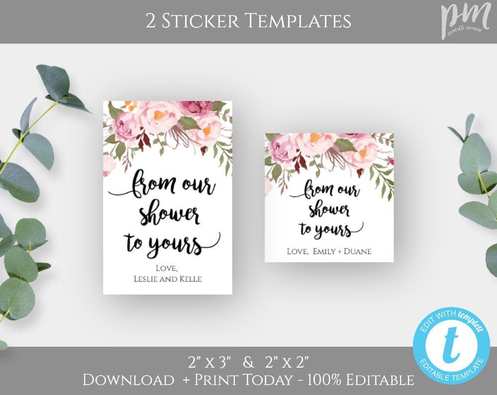 From Our Shower to Yours Sticker Label Template Floral Bridal | Etsy