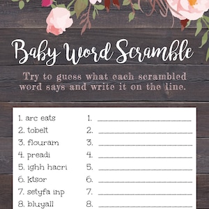 Baby Word Scramble Game Template Rustic Floral Baby Shower - Etsy