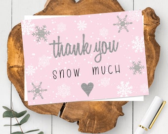 Winter One-derland Thank You Snow Much Card Template, Pink + Silver Glitter Snowflake Thank You Card, Folding + Flat Cards Included, WOP