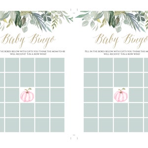Pink Watercolor Pumpkin Baby Bingo Game Template, Little Pumpkin Baby ...
