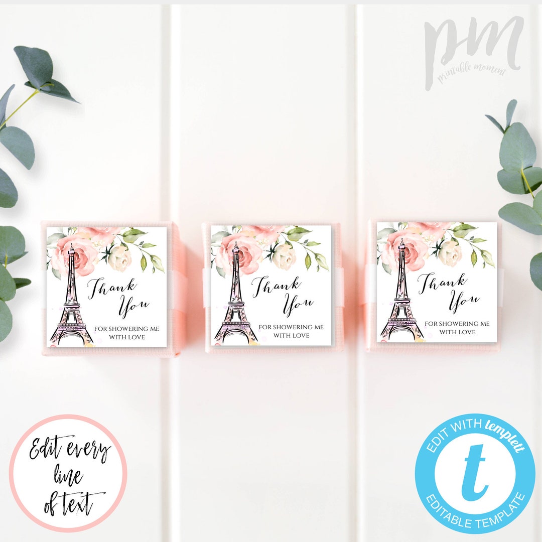 Paris Thank You Sticker Label Template for Baby Shower, Printable ...