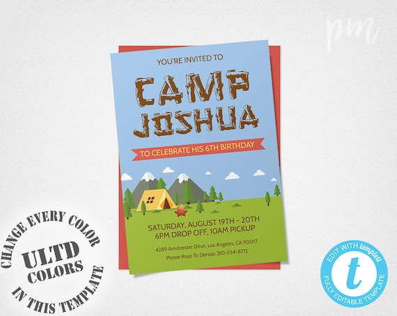 camping birthday invitation template camping invitation boy etsy
