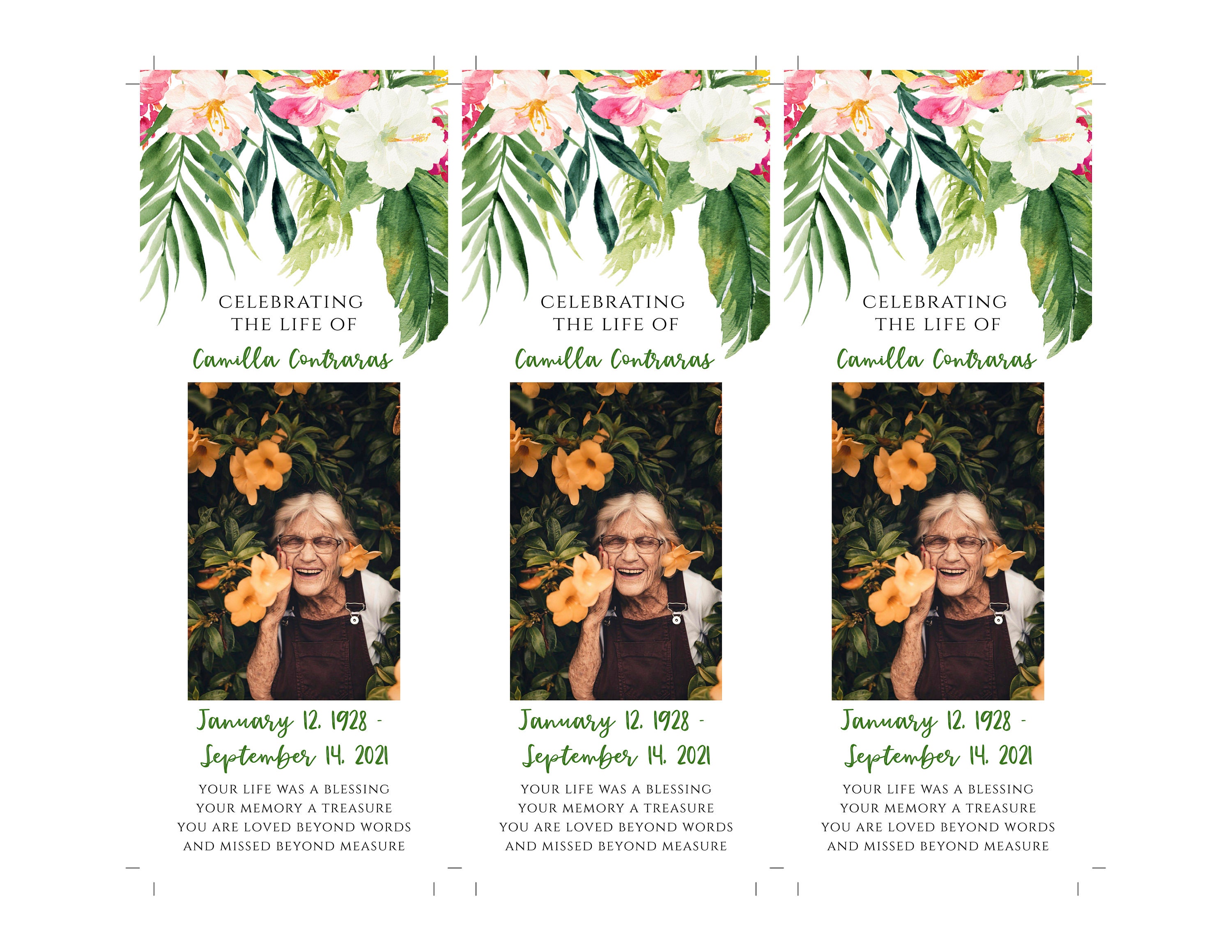 Hawaiian Funeral Bookmark Keepsake Template Tropical DIY | Etsy