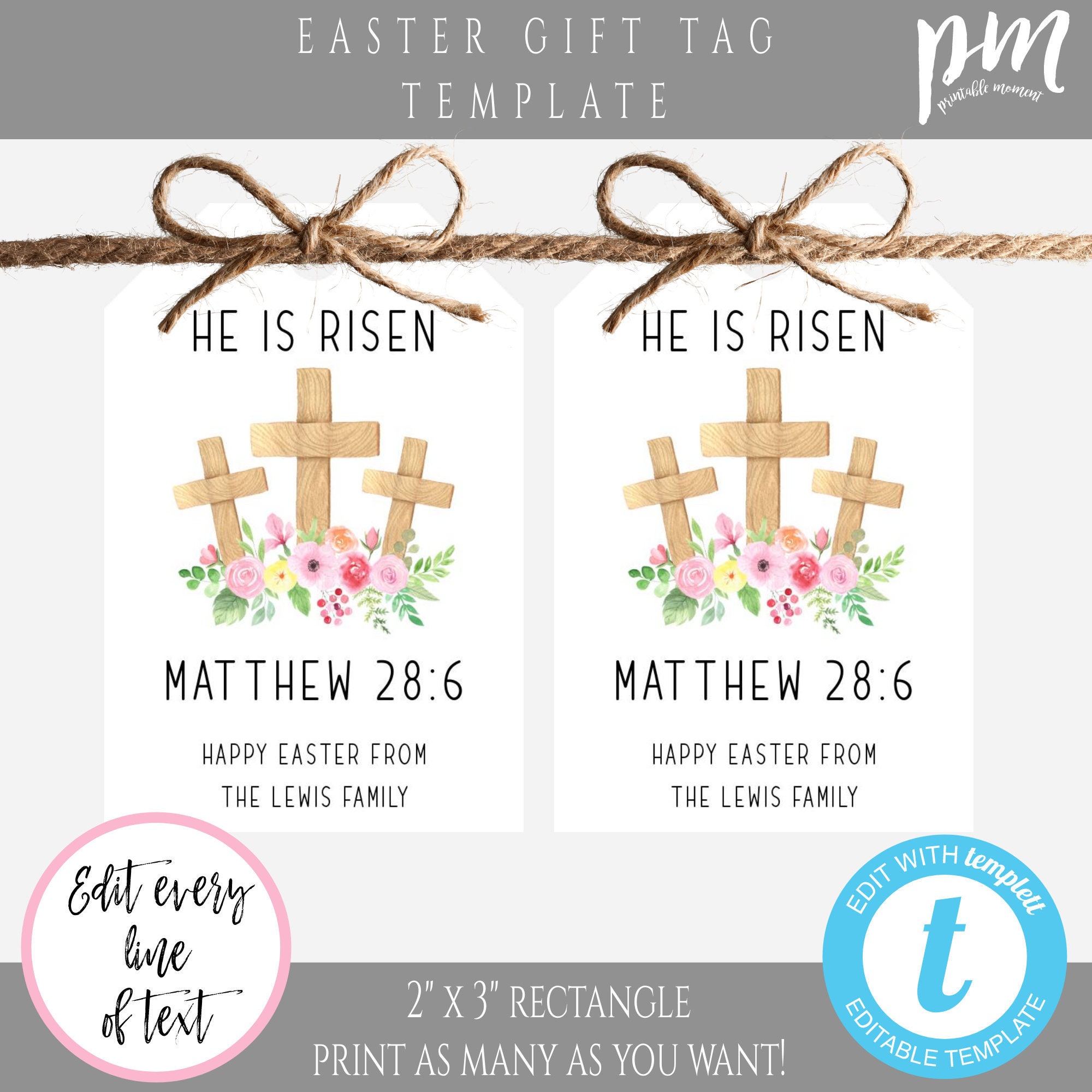 He Is Risen Easter Tag Template Christian Church Tag Etsy Canada
