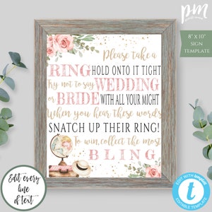 Traveling From Miss to Mrs Pink Floral Put a Ring On It Sign Template, DIY Editable Pink Floral Bridal Shower Sign, Printable Sign, TBSP