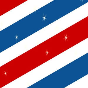 Pu&ograve; includere: Uno sfondo a strisce rosso, bianco e blu con stelle bianche sparse.