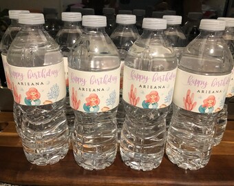 Mermaid Water Bottle Label Template for Birthday Party, Printable Water Bottle Label, Personalized Water Bottle Label, Editable Label, MBP