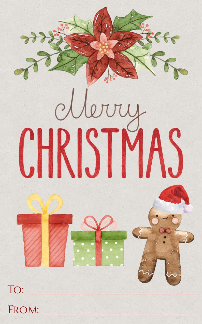Watercolor Christmas Tag Template Christmas Gift Tag Secret Etsy