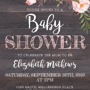 Rustic Floral Baby Shower Template Set, Baby Shower Invitation, Printable Baby Shower Invite, Editable Template, Instant Download, BSRF3 imagen 3