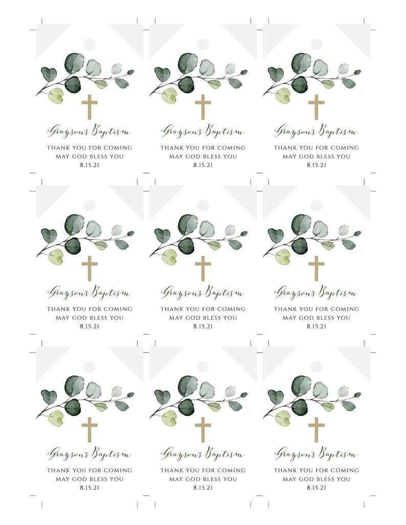 Greenery Baptism Favor Tags Template, Gift Tags Printable, Tags Personalized, Thank You Tag, Favor Tag for Communion, Welcome Bag Tag, BAP8 image 6