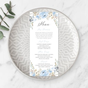 Dinner Menu Template for Boy Baptism, DIY Editable Blue Baptism Menu Card, Blue Floral Baptism, Printable Menu, DIY Communion Menu, BBB