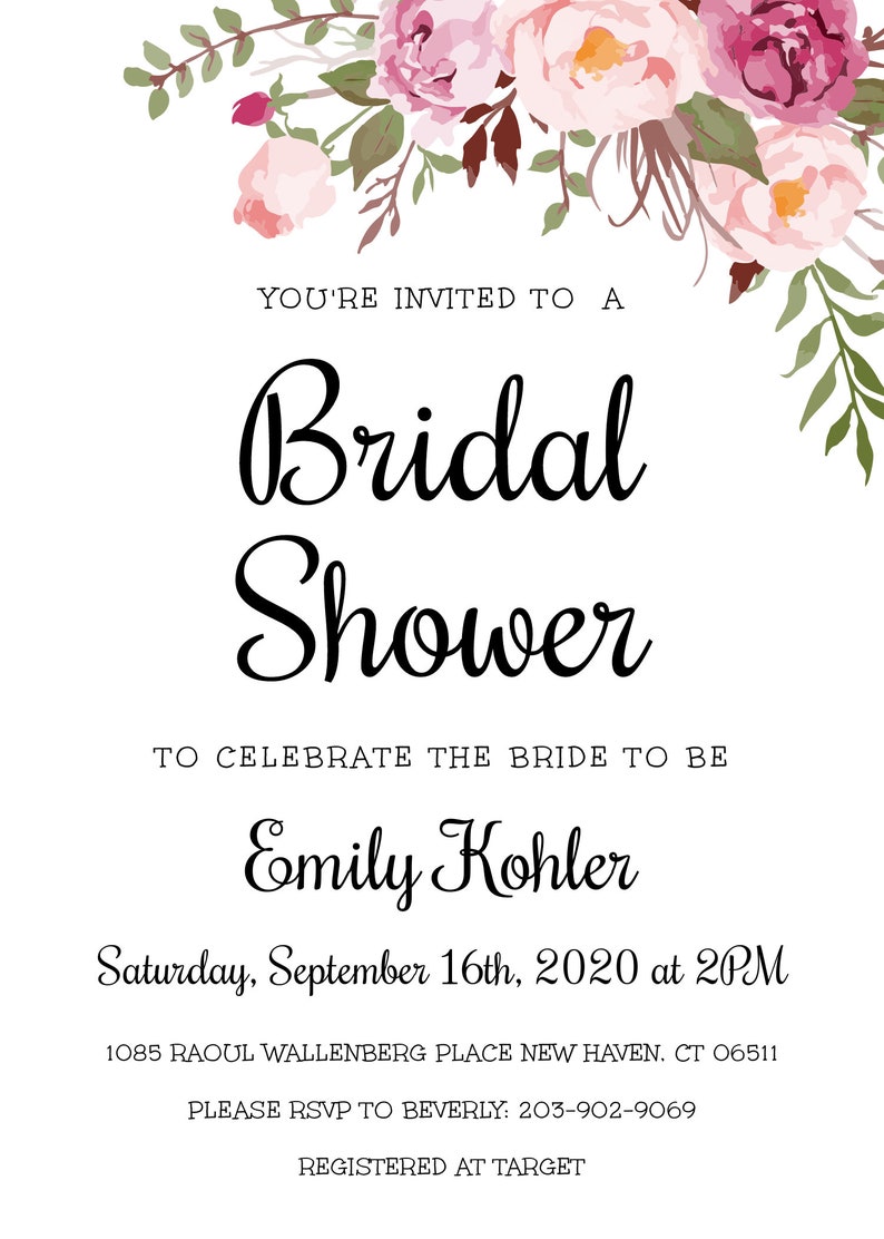 Bridal Shower Invitation Template, Pink Floral Boho Bridal Shower Invite, DIY Printable Invite, Editable Invitation, Instant Download, WSBH image 3