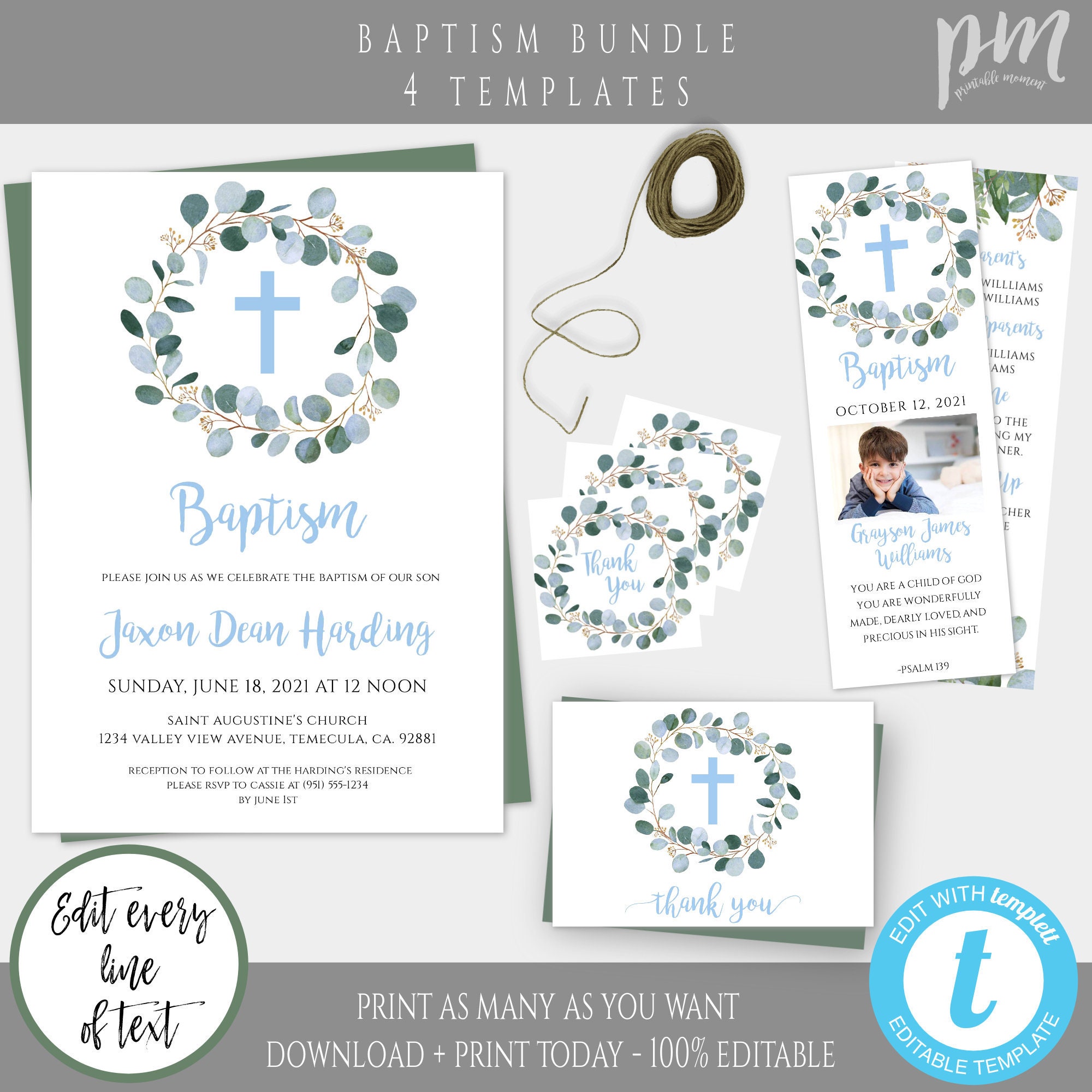 Boy Baptism Invitation Printable Boy Christening Invite Cross