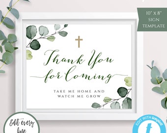Succulent Favor Sign, Greenery Baptism Favor Sign Template, Editable Baptism Printable Cactus Favor Sign, Shower Favor Sign Download, BAP8