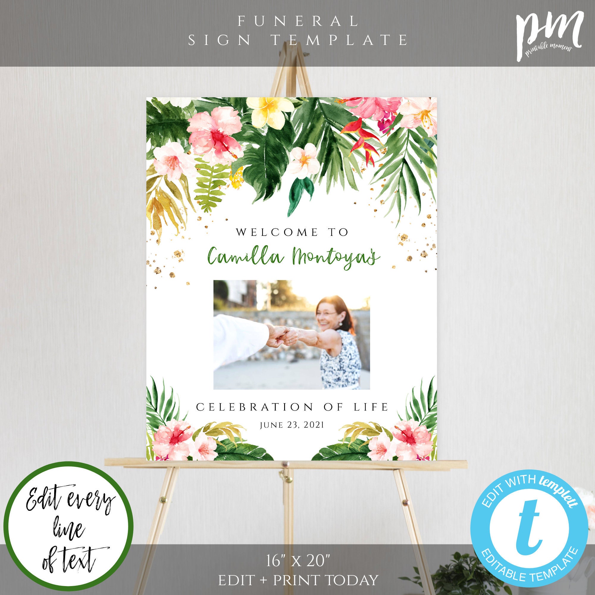 Hawaiian Printable Celebration of Life Sign, Welcome Sign for Funeral, DIY Editable Funeral Template, Tropical Theme Memorial Service, HJF - Etsy for Free Printable Celebration Of Life Template