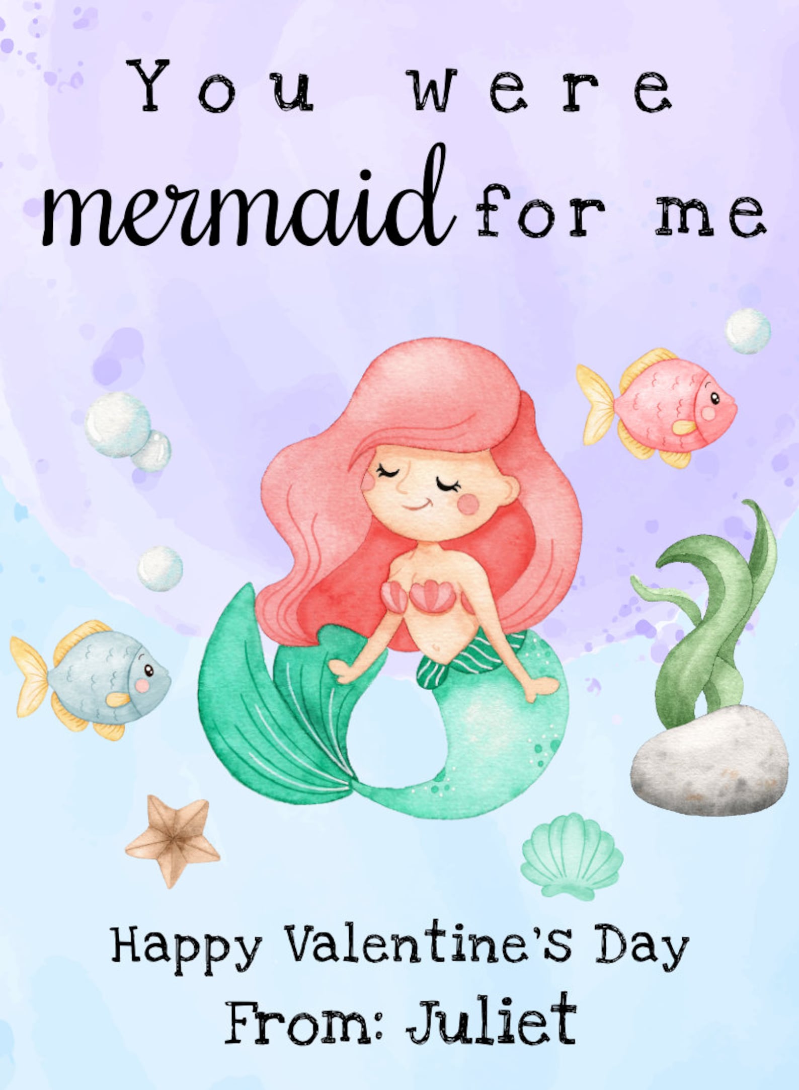 Mermaid Valentines Day Card Template, Mermaid Valentines Cards for Kids ...