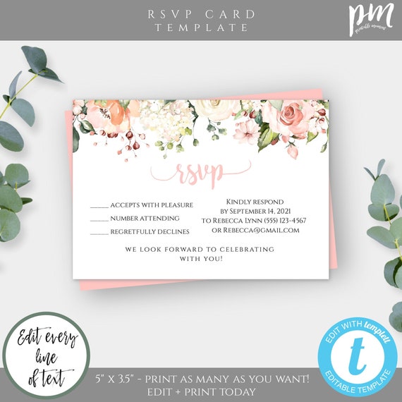 Pink Floral RSVP Template Baby Shower Response Card Etsy