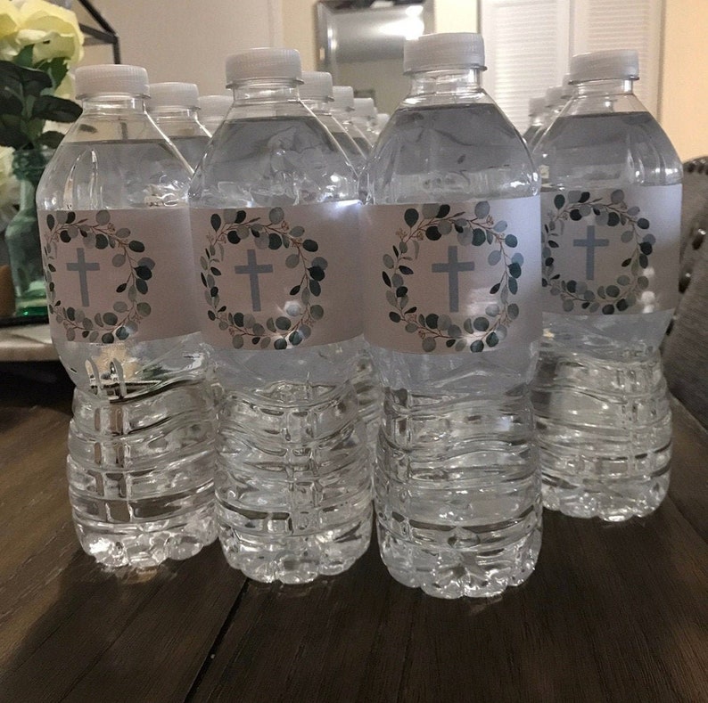 BAPTISM Water Bottle Label Template for Boy Printable Blue Etsy